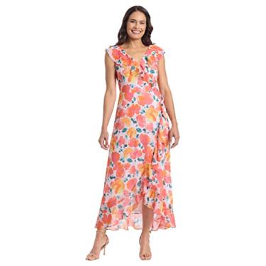 Imagem de London Times Vestido longo feminino de chiffon com babados e babados para convidadas de casamento, Blush/rosa, 42