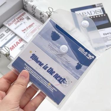 Imagem de 5 bolsos reutilizáveis de armazenamento de carimbos e matrizes, bolsa envelope transparente à prova d'água como organizador de adesivos, porta-recibos, pastas de armazenamento de fotos (quadrado, 14 x