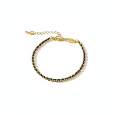 Imagem de Pulseira preta feminina banhada a ouro 18 K, delicada, corda feita à mão, entrelaçada com corrente de ouro, acessório de moda ajustável