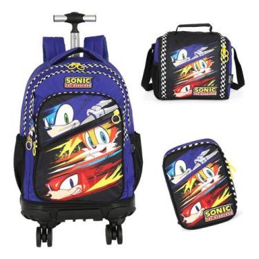 Imagem de Kit Mochila Rodinhas 360 Lancheira Estojo Original Sonic - Luxcel, Azu