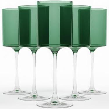 Imagem de Bluesky Conjunto de taças de vinho de dois tons verdes e transparentes - 400 ml (5 peças) - Design elegante e sofisticado para eventos de luxo e momentos inesquecíveis - ideal para degustação de