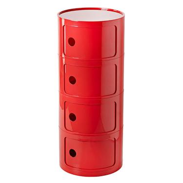 Imagem de Mesa De Cabeceira Com Gavetas E Porta De Correr - Mesa De Cabeceira Redonda Com Armazenamento Para Quarto, Sala De Estar Ou Banheiro - Mesa De Cabeceira Moderna Mesa Lateral, Red, 4tier