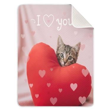 Imagem de Wassud Cobertor de bebê de gato com corações para meninos e meninas, macio para bebês e recém-nascidos, cobertor aconchegante de algodão essencial para berçário, viagem, berço, carrinho 76 x 101 cm