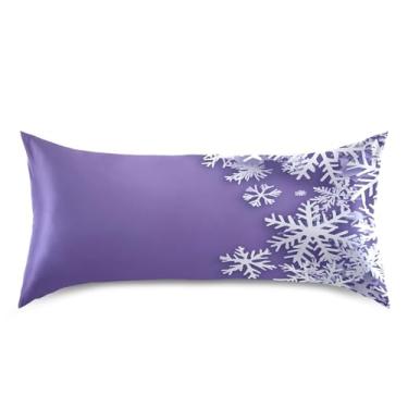 Imagem de Blueangle Fronha de cetim de floco de neve de inverno para cabelo e pele, fronha de seda, tamanho king (50,8 x 101,6 cm) - Capas de almofada de cetim refrescantes com fecho de envelope (265)
