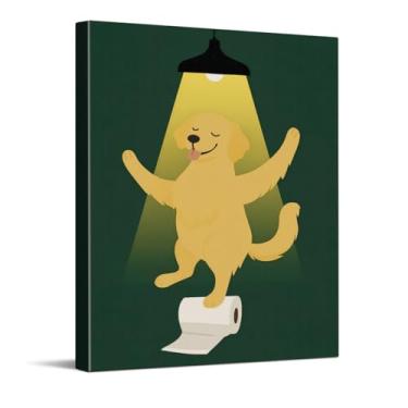 Imagem de Arte de parede engraçada Golden Retriever para banheiro, decoração de parede de papel higiênico, decoração de parede de papel higiênico, pôster de banheiro de animal fofo, pintura em tela de animal