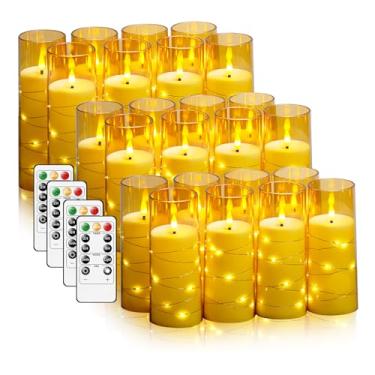 Imagem de kakoya Velas de LED sem chama com temporizador, 24 peças, velas cintilantes sem chama para ambiente romântico e decoração de casa, revestimento de acrílico estável, com corda de estrela embutida