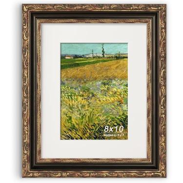 Imagem de GiftMust Moldura antiga de 20 x 25 cm, moldura ornamentada em relevo com tapete de papel e vidro verdadeiro, adequada para 20 x 25 cm sem tapete ou 12 x 17 com tapete, mesa ou suporte de parede