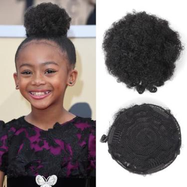 Imagem de TANJET Rabo de cavalo afro puff de 20 cm para mulheres negras - 100% cabelo humano cordão com clipe com 3 pentes | Extensão encaracolada Kinky (20 cm, Jet Black nº 1)