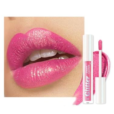 Imagem de Batom rosa metálico para mulheres, batons líquidos brilhantes com purpurina, brilho labial brilhante, longa duração, à prova d'água, à prova de manchas, não seca, cobertura total 24 horas, maquiagem