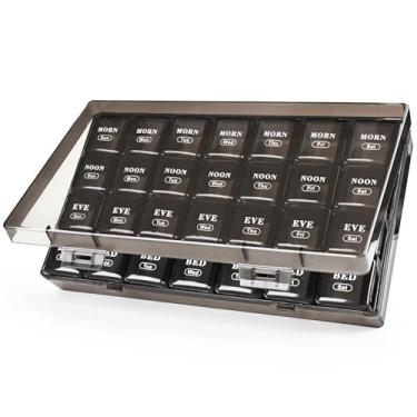 Imagem de MOLN HYMY Organizador semanal de comprimidos, 28 compartimentos, plástico colorido arco-íris, 21 x 12 cm, à prova de umidade, design portátil com recipientes removíveis, 4 compartimentos diários para