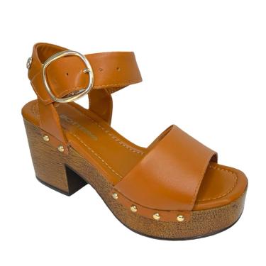 Imagem de Sandália Fem Bottero Salto Texturizado Couro Canela 359101-5