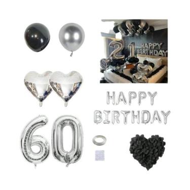 Imagem de Balão De Alumínio Em Forma De Coração Preto E Prateado Com Pétalas De 