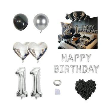 Imagem de Balão De Alumínio Em Forma De Coração Preto E Prateado Com Pétalas De 