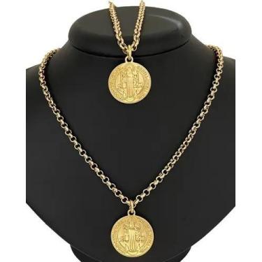 Imagem de Colar Feminino Elo Português São Bento E Pulseira Folheado 50cm com ga