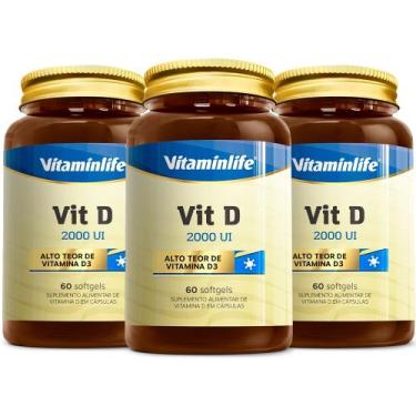 Imagem de Vitamina D 2000Ui Vit D 60 Softgels - Vitaminlife, 3x Frascos