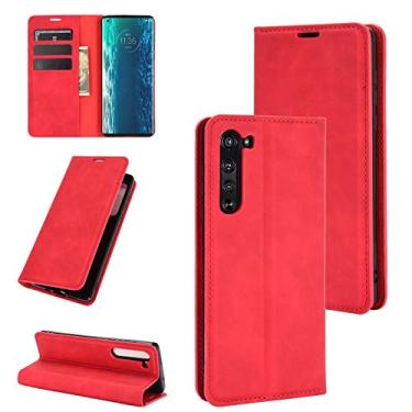 Imagem de HONGYAN Capa de telefone Para Motorola Moto Edge Bolsa de couro de sucção magnética empresarial retro-skin com suporte e slots de cartão e carteira Capa protetora