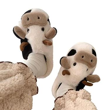 Imagem de Chinelos vaca | Adoráveis Chinelos Animais Fofo - Sapatos pelúcia espuma viscoelástica para uso interno, macios, confortáveis e antiderrapantes, chinelos inverno para Fovolat