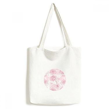 Imagem de Sacola de lona com flor rosa pintada à mão bolsa de compras casual