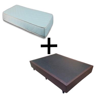 Imagem de Cama Box Viúva 128 - Tecido Sintético Marrom com Colchão Munique Bello Box - 100% Espuma - D33 Branco 54x128x188