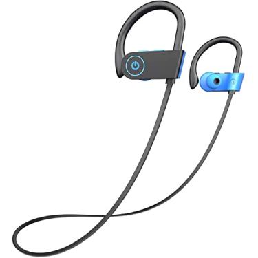Imagem de Otium Fones de ouvido Bluetooth, fones de ouvido sem fio, IPX7, à prova d'água, com microfone, HD, estéreo, à prova de suor, academia, corrida, treino, 15 horas de bateria, cancelamento de ruído, azul