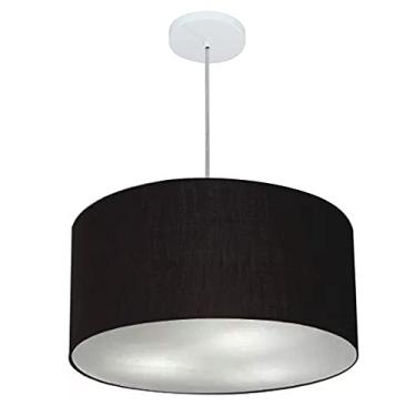 Imagem de Lustre Pendente Cilíndrico Cúpula Tecido 45x25 cm, Vivare Iluminação, Pendente4242 PR, Preto, Médio