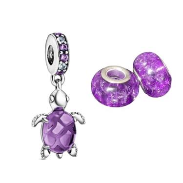 Imagem de Berloque Tartaruga + par de Muranos - Cabe em pulseira Pandora e Vivara para Berloques de Prata 925 (lilas)