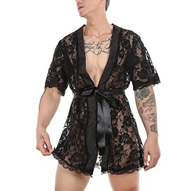Imagem de Conjunto de pijama masculino combinando pijama, roupões de banho, roupões de banho, conjuntos de roupão para homem, conjunto de pijama sexy transparente combinando 2024, A-852 Preto, Medium