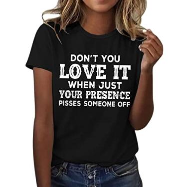 Imagem de Camiseta feminina in My boy mom era 2024 camiseta casual solta com frases blusa básica leve, Preto, GG