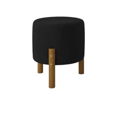 Imagem de Genérico, Puff Decorativo Redondo Banqueta Sala Quarto Escritório Pés Madeira Zuppy - Preto Suede