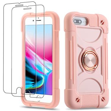 Imagem de Cookiver Capa para iPhone 8 Plus/7 Plus, capa para iPhone 6 Plus/iPhone 6s Plus 5,5 polegadas com suporte de anel, com 2 unidades de película de vidro resistente para telefone (rosa)