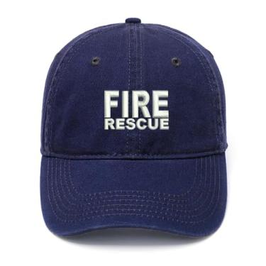 Imagem de Boné de beisebol masculino bordado Fire Rescue Algodão Lavado, Azul marino, 7 1/8