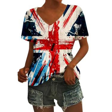 Imagem de Camisetas femininas 4th of July Star Stripes Patriotic Flag American Flag Tops Trendy Workout Casual Verão 2024, Branco, G