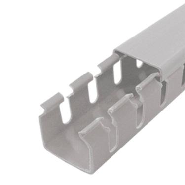 Imagem de Canaleta Aberta Painel Elétrico Cabos Fio Cinza 20X20X2000Mm