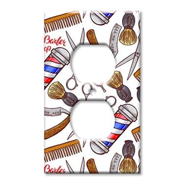 Imagem de Art Plates Tamanho grande - Tampa de tomada jumbo - Placa de interruptor de tamanho grande - Barbearia sem costura - (Feito nos EUA)