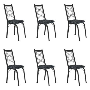 Imagem de Kit 6 Cadeiras De Cozinha Delaware Estampado Mosaico Silver Pés De Ferro Preto