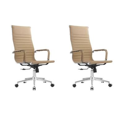 Imagem de Kit 2 Cadeiras Esteirinha Presidente Giratória Estofada com Rodízios Bege