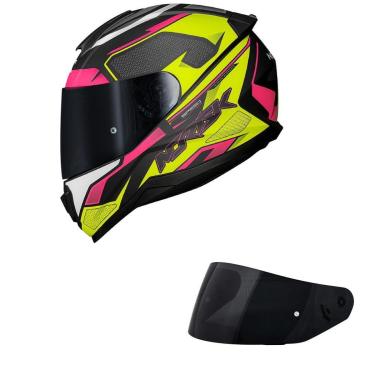 Imagem de Capacete Norisk Razor Speed Max Preto Rosa e Amarelo Fosco Mais Viseira Fumê-Feminino