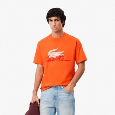 Imagem de Camiseta Lacoste Regular Masculina, Laranja, G