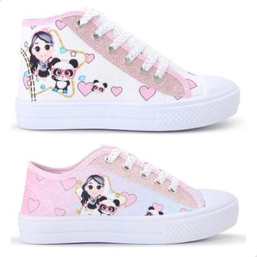 Imagem de Kit Combo 2 Pares Tênis Casual Infantil Feminino Botinha e Cano Baixo 