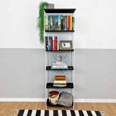 Imagem de Estante Torre Industrial de Ferro e Madeira Slim 6 Prateleiras Tabaco 