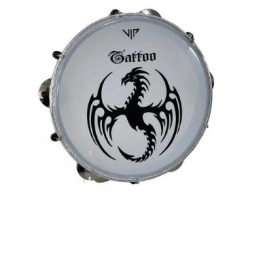Imagem de Pandeiro Vip 10 Pele Leitosa Tattoo Drgao Abs Platinelas Inox br, Bran
