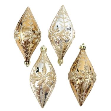 Imagem de Kit 4 Bola De Natal Dourada Decorada Pião Para Árvore Luxo