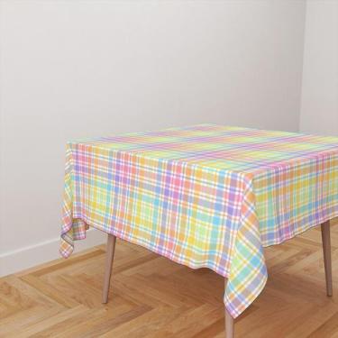 Imagem de Toalha De Mesa Quadrada 4 Lugares Tecido Oxford Xadrez Colorida Pastel