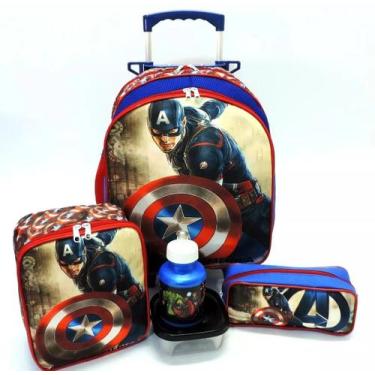 Imagem de Kit Mochila Infantil Capitão América Vingadores Rodinha Tam M F5 - pro