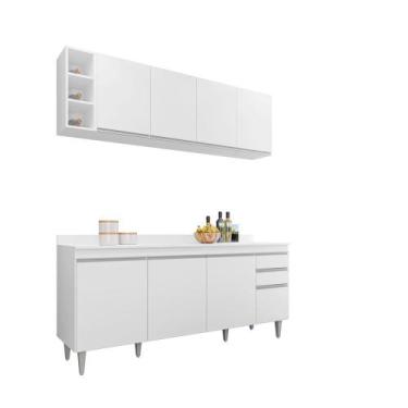 Imagem de Kit Armário Aéreo com Nicho e Balcão Ágatha 180cm S/ tampo Branco - Va