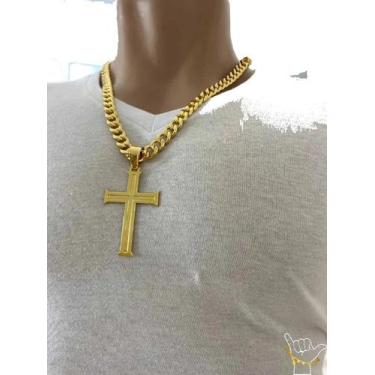 Imagem de Corrente PitBull 10mm + Pingente Cruz - Banhado a Ouro 18k - ToJoia18k