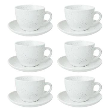 Imagem de Jogo de xícaras ceramica branca com pires 12 pçs 210ml - Casita