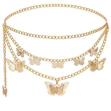 Imagem de Liutufy Correntes corporais femininas retrô multicamadas borboleta corrente de cintura tendência pingente oco decorativo, M: 47.2 in/120 cm