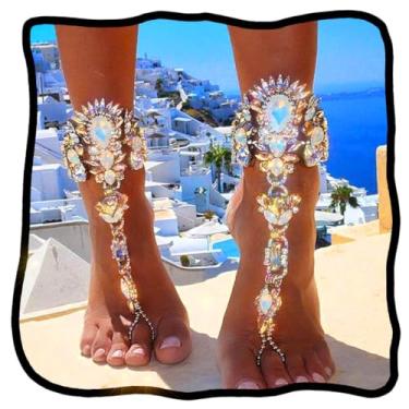Imagem de Woeoe Tornozeleira de strass prata cristal descalço sandália corrente pé pérola tornozeleira corrente pé praia charme joias para mulheres e meninas, 23+9 centimeters, Strass Cristal Strass liga