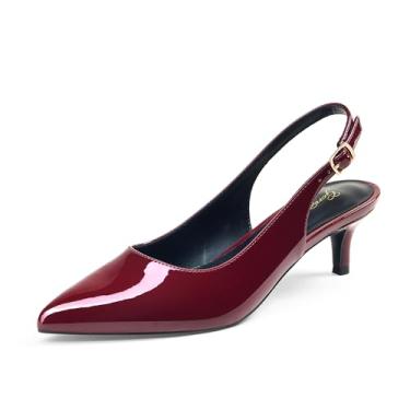 Imagem de GENSHUO Sapatos femininos de salto baixo estilo slingback elegante, bico fechado, tira no tornozelo, elegante, formal, confortável, Patente vermelho vinho, 41